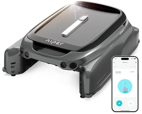 AIPER Surfer S1 Robot Solaire Skimmer de Piscine, 20 H Autonomie, Double Option de Charge, APP & Moniteur de Température, Robot Piscine de Surface sans Fil, avec Moteurs Tolérant Le Chlore et Le Sel
