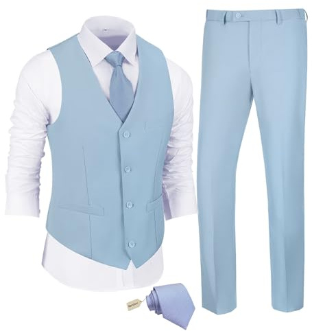 Mens Formal Suit Vest Pants Sky Blue Suits for Men 2 Piece Set with Tie M