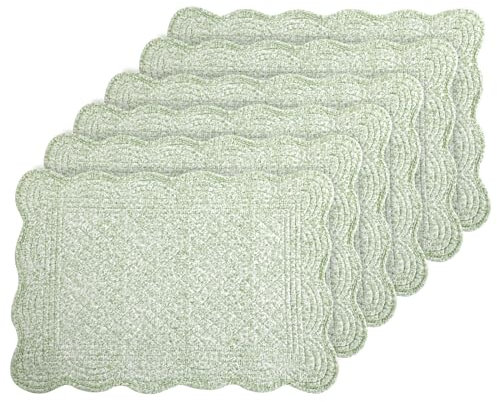 MABOZOO Gesteppte Tischsets aus 100 % Baumwolle, 6er-Set, waschbar, für Küche und Esstisch, rechteckig, weiß, grün, mit Blumenmuster