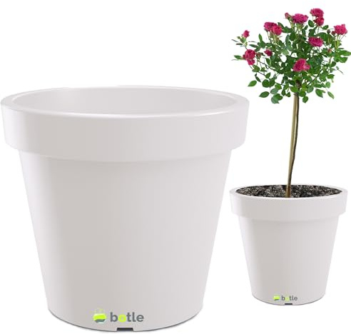 botle Großer Blumentopf Übertopf Supergroß Blumenkübel 58 cm x 52,2 cm Weiß Rollbasis Transporträder Pflanzkübel Pflanztopf Kunststoff