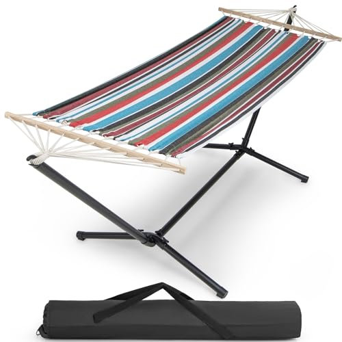 KOMFOTTEU Hängematte mit Ständer, Hängesesselgestell mit Sessel & Tasche, Hängemattengestell aus Metallrahmen, Hängesessel Gestell bis 150 kg für Outdoor & Indoor, 210x100cm