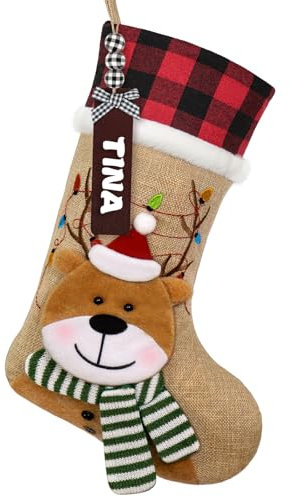 ASTNIC Weihnachtsstrumpf Personalisiert 18 Inch Großer Nikolausstrumpf mit Namen, Hängende Socke Candy Geschenk Taschen für Weihnachten Familienfeiertage Kamin Weihnachtsbau Dekoration (Rentier)