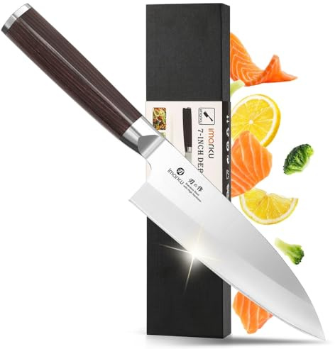 imarku 7 Inch Deba Knife,Ultra Sharp Sushi Knife,Ultimate Japanese Kitchen Knife with Stainless Steel Single Bevel,Fish Fillet Knifes for Fish Cutting with Ergonomic Handle, Birthday Gifts