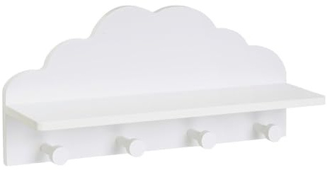 LOLAhome Appendiabiti da parete per bambini, design nuvola con ripiano bianco 48 cm con 4 ganci