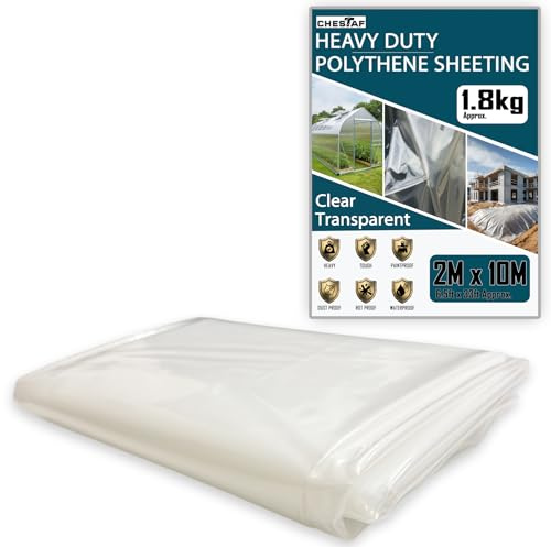 Plastic Sheeting Heavy Duty Thick 2 X 10M Thickened 1.85KG Clear Polythene Sheet Waterproof Garden Polytunnel Membrane Greenhouse Cover Dust Sheet Gardening Grow Insulation Building Rubble Protection