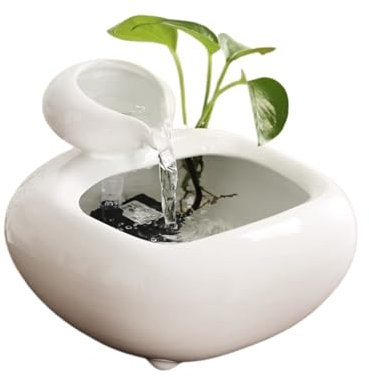 UQACHG Fontane da Tavolo in Ceramica con Circolazione dell'Acqua Fluente, Invito alla Ricchezza, Fontana da Tavolo, Decorazione per Ufficio, Fontana da Tavolo da tè,White