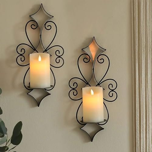 Wandkerzenhalter 2er Set, Wandhalter Kerzenleuchter Dekorative Eisenhalter, Moderne Wanddekoration für Wohnzimmer, Esszimmer, Hochzeiten