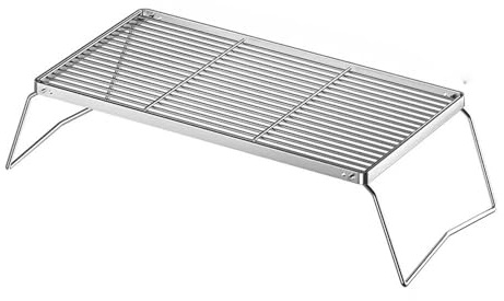 Hosoncovy Folding Campfire Grill Grate, Pot Rack Stainless Steel Foldable Grill Stove Stand Ultralight, Charcoal Grate Cooking, Campfire Stand Portable Grid for Camping Hiking BBQ Fishing (L)