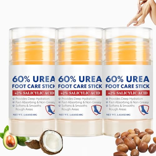 3PCS 60% Urea Foot Care Stick, Cracked Heel Repair Cream for Deep Cracked Skin & Very Dry Feet - Heel Balm with Coconut Oil & Tea Tree, Foot Care Moisturiser to Soften Hard Skin