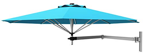 GYMAX Ombrellone da Parete a Braccio, con Testa Inclinabile e Supporto Regolabile, Ombrellone da Esterno con 8 Costole Robuste, per Balcone, Giardino, Cortile (Blu)