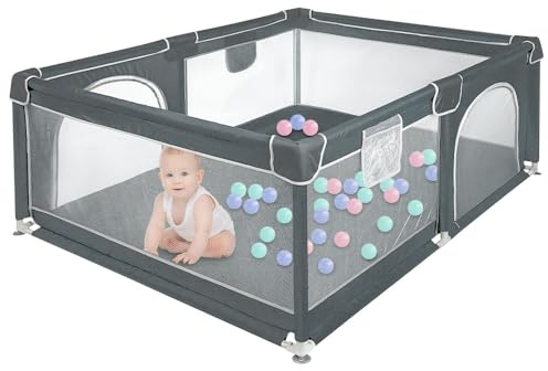 Homewell - Parque infantil seguro, 120 x 160 cm, zona de juego con 2 accesos laterales con cremallera, barrera para bebés, bolsa de transporte (gris oscuro)