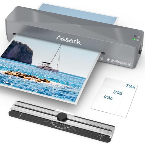 Laminator Machine 9 Inch with 10 Laminating Sheets, Laminator A4 with Quick Preheating, Paper Cutter, Low Noise, Hot & Cold Modes, ABS Jam-Free for Office & Home Use