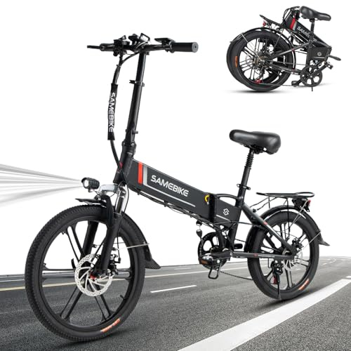 SAMEBIKE Portable Folding Electric Bike, 20 E-Bike with 250W Brushless Motor, 48V 10AH Removable Battery, Adjustable Seat,Max 80KM Range City Commuter Bicycle for Adults and Teens -XD30-II (Black)