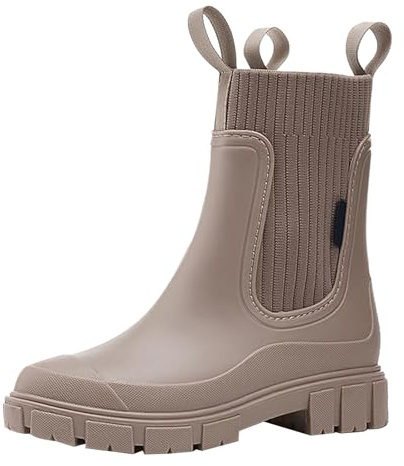 Chelsea Boots Botas de vaquero para mujer, con plataforma para deslizarse, botas de agua para mujer, botas de lluvia para jardín y pasear perros, impermeables, botas de lluvia cortas y botines