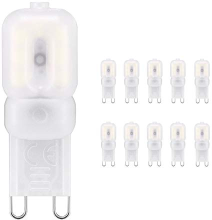 G9 LED Bulbs 6000K Daylight White 3W Dimmable Frosted Light Lamps 30W Halogen Equivalent 450 Lumen CRI >90Ra T4 G9 Bi-Pin Base 120V,10 Pack