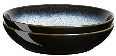 Denby - Halo Pasta Bowls Set of 2 - Reactive Glaze Dishwasher Microwave Safe Crockery 1050ml - Black, Grey Ceramic Stoneware Tableware - Chip & Crack Resistant