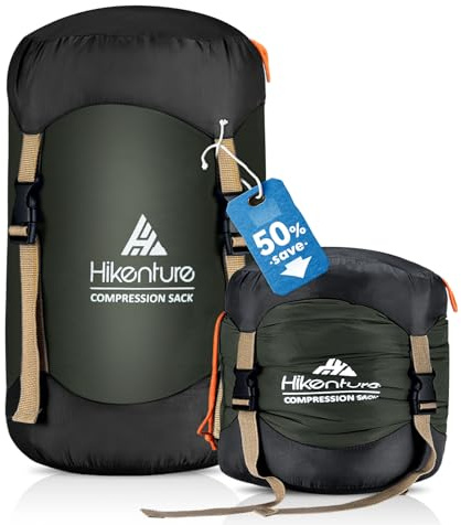 Hikenture Compression Sack for Sleeping Bag, Upgrade Anti-Tear Nylon Sleeping Bag Stuff Sack, 10L/14L/20L/30L Water-Resistant Compression Bag, Storage Bag (Dark Green, 14L)