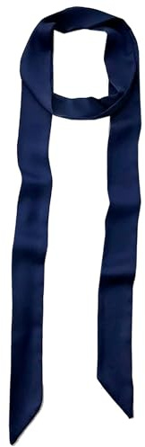 GUZOSJO Solid Color Long Neckerchief Pure Skinny Scarf Necktie Handbag Wrap Handle Satin Belt (Navy)