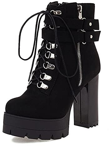 Cocey Damen Stiefeletten mit Absatz Nieten Plateau Ankle Boots (Black, 37 EU)