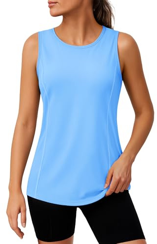 TACVASEN Womens Quick Dry Workout Tank Tops Lightweight Sleeveless Athletic Shirts UPF 80+ Sun Protection Yoga Shirts Waterfall Blue M