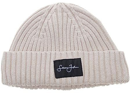 Sean John Monogram Patch Knit Mütze Strickmütze Wintermütze beige