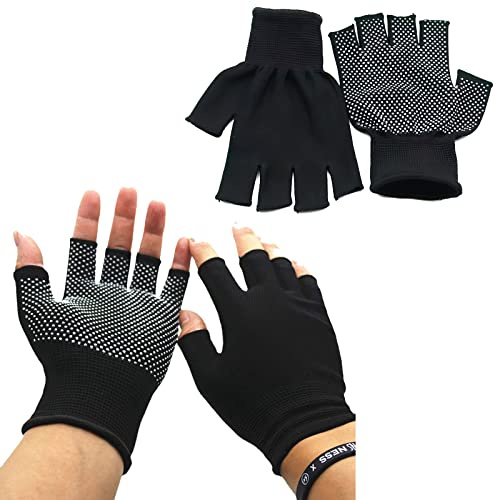 KkaFFe Fingerlösa handskar, män och kvinnor halvfinger slip andningsbara lätta arbetshandskar för konstruktion nylon fitness cykling motorcykelhandskar (5 halvfinger2 par)