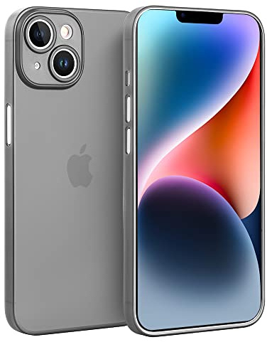 doupi UltraSlim Custodia per iPhone 14 Plus (6,7 pollici), satinato fine piuma facile mat semi trasparente Cover, nero