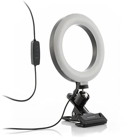 InnovaGoods - Aro de Luz LED Lumahoop con Pinza de Soporte para Selfie, Videollamadas y TikTok, 3 Modos de Iluminación, 10 Niveles de Intensidad, Rotación 360º, Blanco, Plástico
