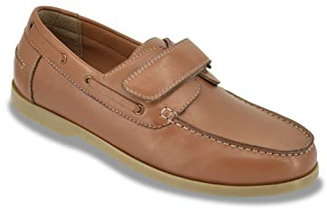 Pegasus Men's Wide Fit Leather Touch Fasten Boat Shoe – Adjustable Strap, Cushioned Insole with Stylish Lace Detailing Tan 11
