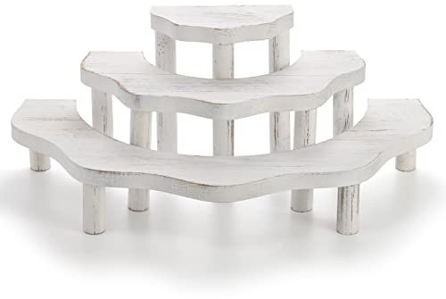 Suwimut Whitewashed Wood Cupcake Stand, 3 Tier Half Moon Dessert Stand Semicircle Dessert Appetizer Tiered Display Riser for Display or Collections