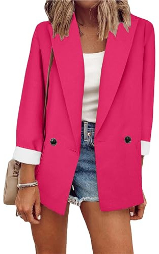 ZICUE Blazer Casual De Manga Larga con Botón De Color Sólido con Solapa para Mujer Blazer De Oficina De Trabajo Rosa L