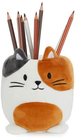 Balvi Pot à crayons Fluffy Kitty Calico Couleur blanc, marron et gris Chat tricolore En peluche douce