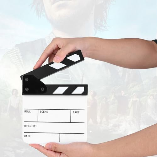 Clap Boards, 15 X 16,5 X 5 CM Mini Acrylique Directeur Professionnel Loud Clapperboard Film Cut Prop Clap Board pour Les Accessoires de Tournage/Publicité/Décoration(Tableau Blanc Noir et Blanc)