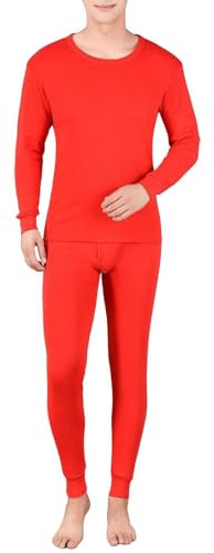 Herbstkleidung Herbsthose aus reiner Baumwolle, dünner Baumwollpullover für Herren, mittlere und junge Thermounterwäsche-Set, Rundhalsausschnitt, Herbst und Winter, Herrenjackenkleid, rot, L