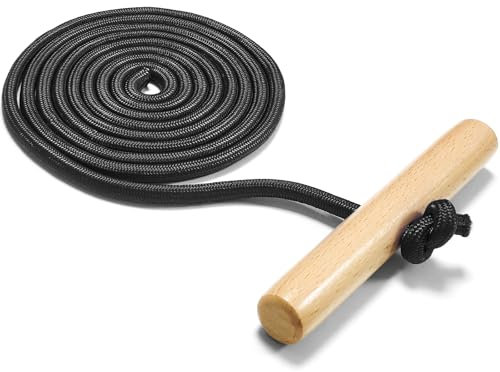 euluoziqing Schlittenseil Zugseil, 1,8m Schlitten Zugseil, Schlittenseil mit Holzgriff, Zugleine für Schlitten und Rodel im Winter (Schwarz)