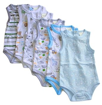 40º Grados - Body Bebé - Tirantes - 100% Algodón – Pack 6 (Variados Azul Pastel, 12 Meses)
