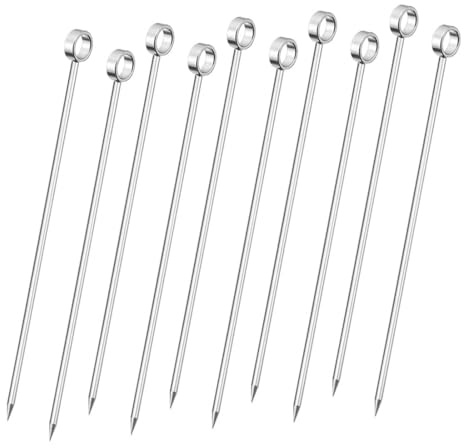 JYNXOR 10 pcs Palillos de Cóctel de Acero Inoxidable, Palillos de Frutas Reutilizables, Martini Pinchos Brochetas de Bebidas de Metal, Juego de Palillos de Bebidas para Frutas Fiestas Eventos BBQ