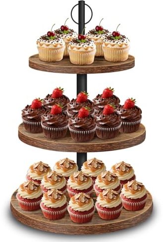HENAYUK Etagere 3 Etagen aus Holz – Großer Cupcake Ständer Ø 30/25/20 cm, Tortenständer & Cake Stand für Muffins, Kuchen, Desserts, Hochzeit Party Geburtstagsparty Baby Duschen1pack