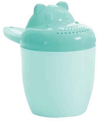 Enjuague de baño para bebés, taza de champú para niños pequeños, vertido de cubo de dibujos animados de 8.27x6.3in, diseño seguro a prueba de derrames, mango ergonómico ligero para lavado de cabello,