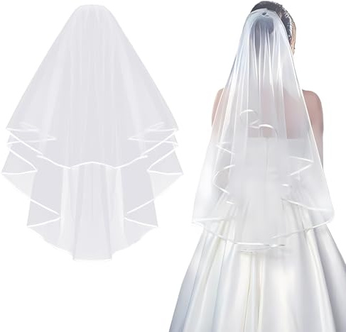 Wriligel Voile de Mariée à 2 Niveaux Voiles Femme Courte Voile Accessoires de Cheveux Mariée, Voiles de Mariage En Tulle pour Déguisements Soirées Fête Reprises Banquet Halloween Bachelor Party