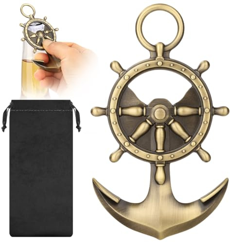 MR.BARWARE Apribottiglie per birra, timone, ancora, vela, regalo decorativo per marinai, regali marittimi, per uomini e donne, bronzo