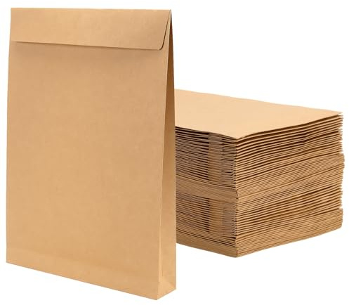 KEILEOHO 60 buste pieghevoli formato A4, 238 x 335 x 40 mm, in carta kraft con striscia adesiva, formato A4, colore marrone