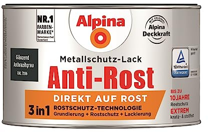 Alpina Metallschutzlack Anti-Rost Anthrazitgrau 300ml glänzend