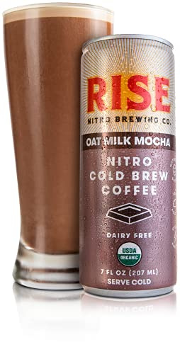 RISE Brewing Co. | Oat Milk Mocha Nitro Cold Brew Latte (4 7 fl. oz. Cans) - USDA Organic, Non-GMO | Vegan & Dairy Free | Draft Nitrogen Pour, Clean Energy, Low Acidity & Refreshingly Smooth