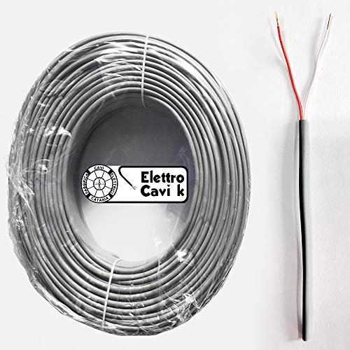 ELETTRO CAVI K - CAVO TELEFONICO DOPPINO RICOPERTO 2x0,50 mm RIGIDO IN RAME BIPOLARE 2 POLI ROSSO BIANCO PROFESSIONALE MADE IN ITALY 20 METRI