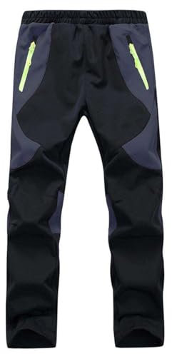 Echinodon Kinder Gefütterte Hose Softshellhose Winddicht Wasserabweisend Atmungsaktiv Warm Regenhose Skihose Jungen Mädchen Trekkinghose Wanderhose Schwarz XL