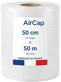 Jeco - 1 rouleau de film papier bulle 50 cm x 50m Aircap tri-couche avec film barrière gain de place recyclable