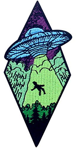 Aufnäher, bestickt, Design: Beam mich hoch, X-Datei UFO Alien, zum Aufbügeln oder Aufnähen