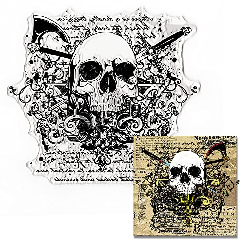 Threetols Skeleton Background Clear Stamps for Card Making, Skull Leaves Lace Clear Rubber Stamps Words Stamps for Holiday Card Making Decor DIY Scrapbooking Transparent Album Decor Paper Craft