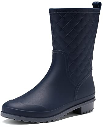 DREAM PAIRS Wellies Women Mid Calf Wellington Boots Ladies Garden Boots Waterproof Rain Boots Outdoor,Size 6.5,Navy Blue,SDRB2204W-E